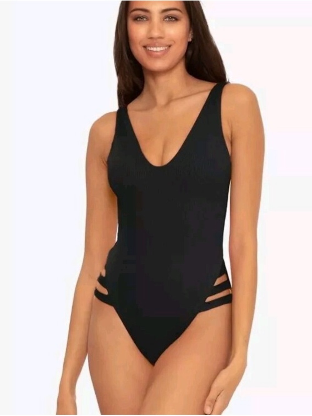 BECCA Black Strappy Cutout One-Piece Swimsuit